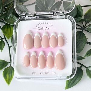 White French Tips Press On Nails - Almond Shape - Customizable